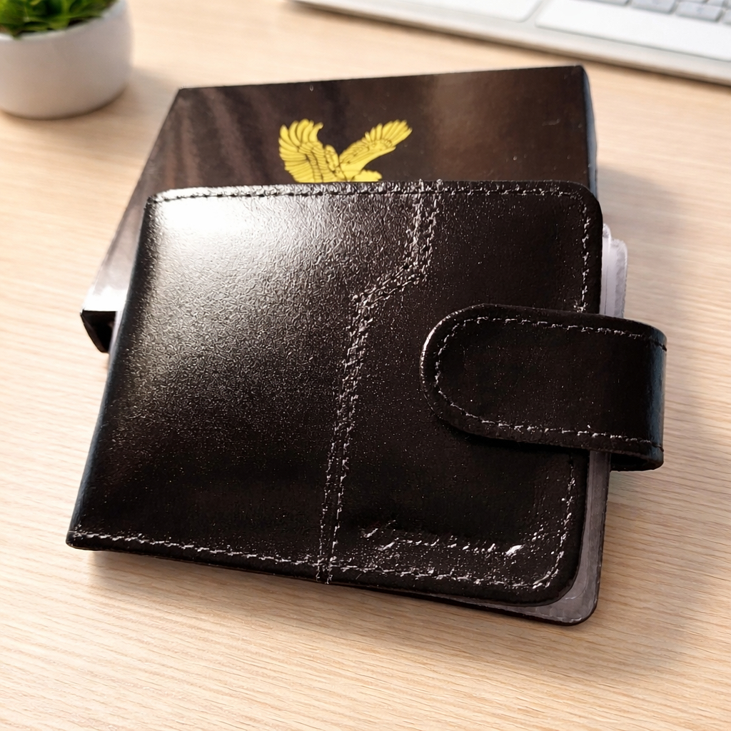 Carteira Masculina Couro Legítimo Preta com Fecho Águia com Caixa Presente Masculino