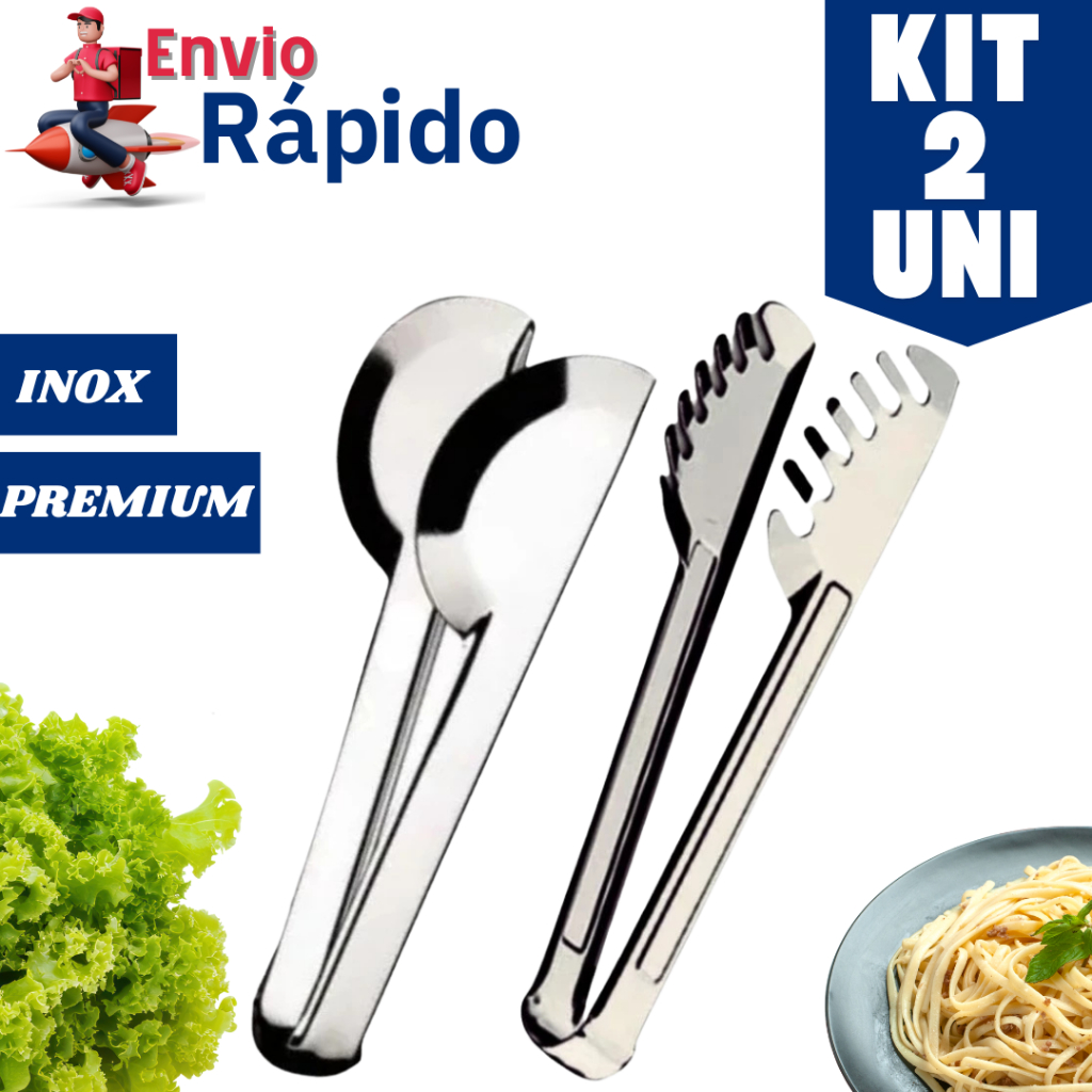Kit 2 Pegador 29cm Universal + Pegador Macarrão Utensílio de Cozinha Aço Inox Multiuso Cozinha Buffet Restaurante