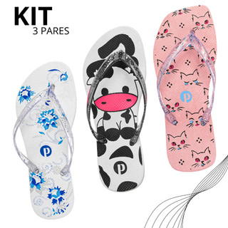 Kit 1, 2 e 3 Pares Chinelo Feminino Leve Macio Estampado