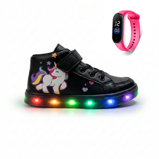 Tênis Feminino Infantil De Led Botinha de Unicórnio Infantil Escolar + Relogio em Oferta na Shopee
