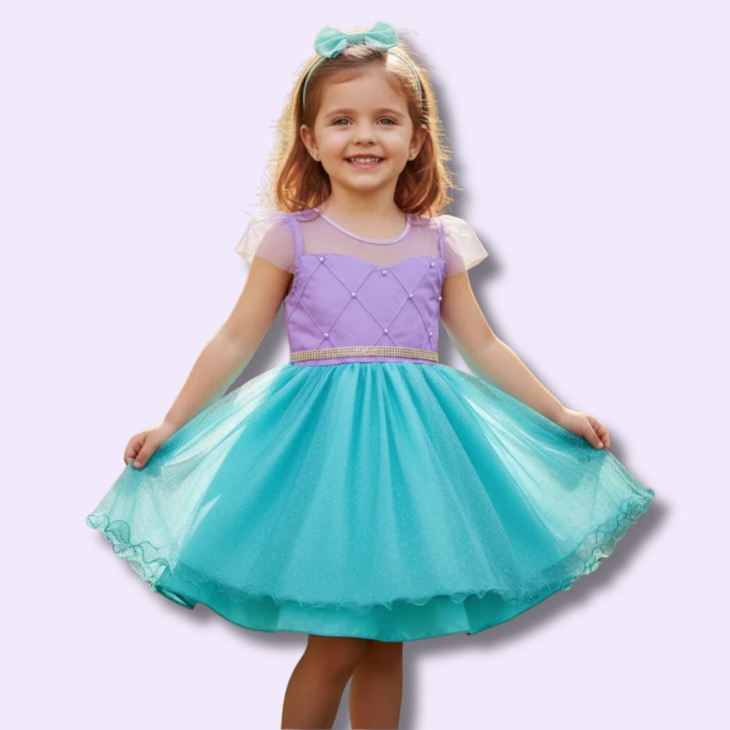 Vestido Infantil Curto Sereia Princesa Ariel De Luxo Festa
