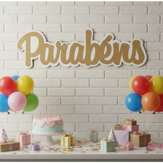 Placa Parabéns Decorativa Mdf Dourada Festa Aniversário Cor Branco E Dourado Happy  Birthday
