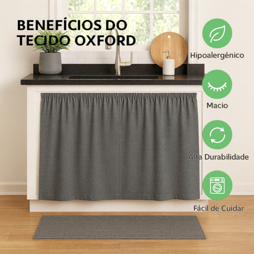 Cortina de Pia 2.00 Largura x 0.80 Altura De Tecido Oxford Reforçado Decoração Para Sua Cozinha