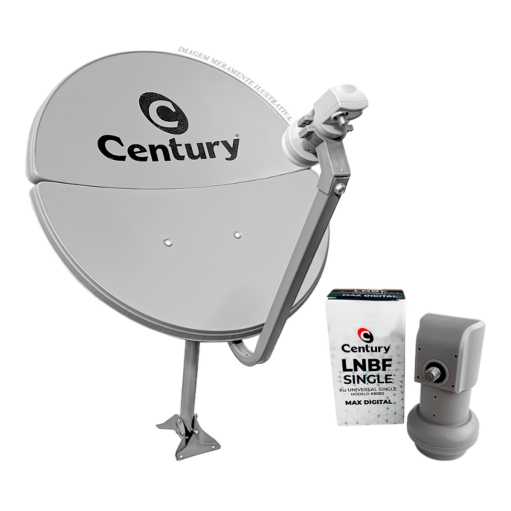Antena Bipartida Century Parabólica Digital Banda Ku 60cm com LNBF Mono, Cinza