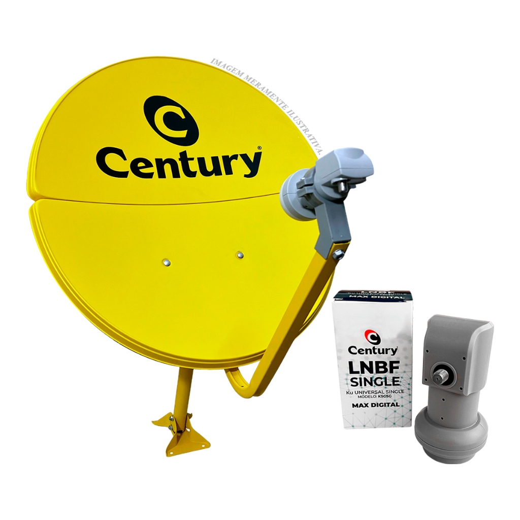 Antena Bipartida Century Parabólica Digital Banda Ku 60cm com LNBF Mono, Amarela