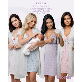 Kit Camisola Amamentação e Robe Pós Parto Saída Maternidade Gestante Envio Rápido em Oferta na Shopee