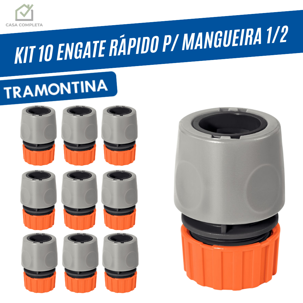 Kit com até 10 Engate Rápido 1/2 para Mangueira Torneira de Jardim 20mm 1/2 Plástico PVC Tramontina