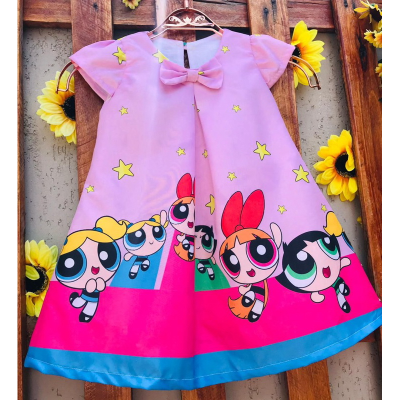 vestido temático Meninas Super Poderosas Docinho Lindinha Florzinha