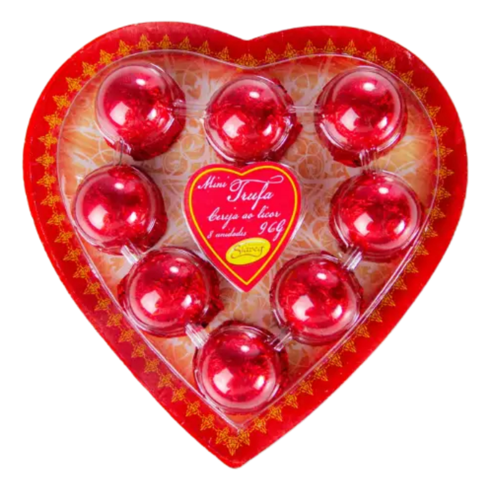 Mini Trufa Sabor Cereja Blister Coração C/8 Unidades 96g Chocolates Siareg