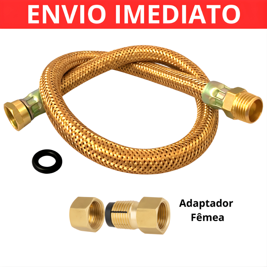Mangueira Gas Encanado 2,00m, 1,20m, 1,00m, 80cm,60cm,40cm Cobre Metálica Flexivel Aquecedor Apartamento Cooktop