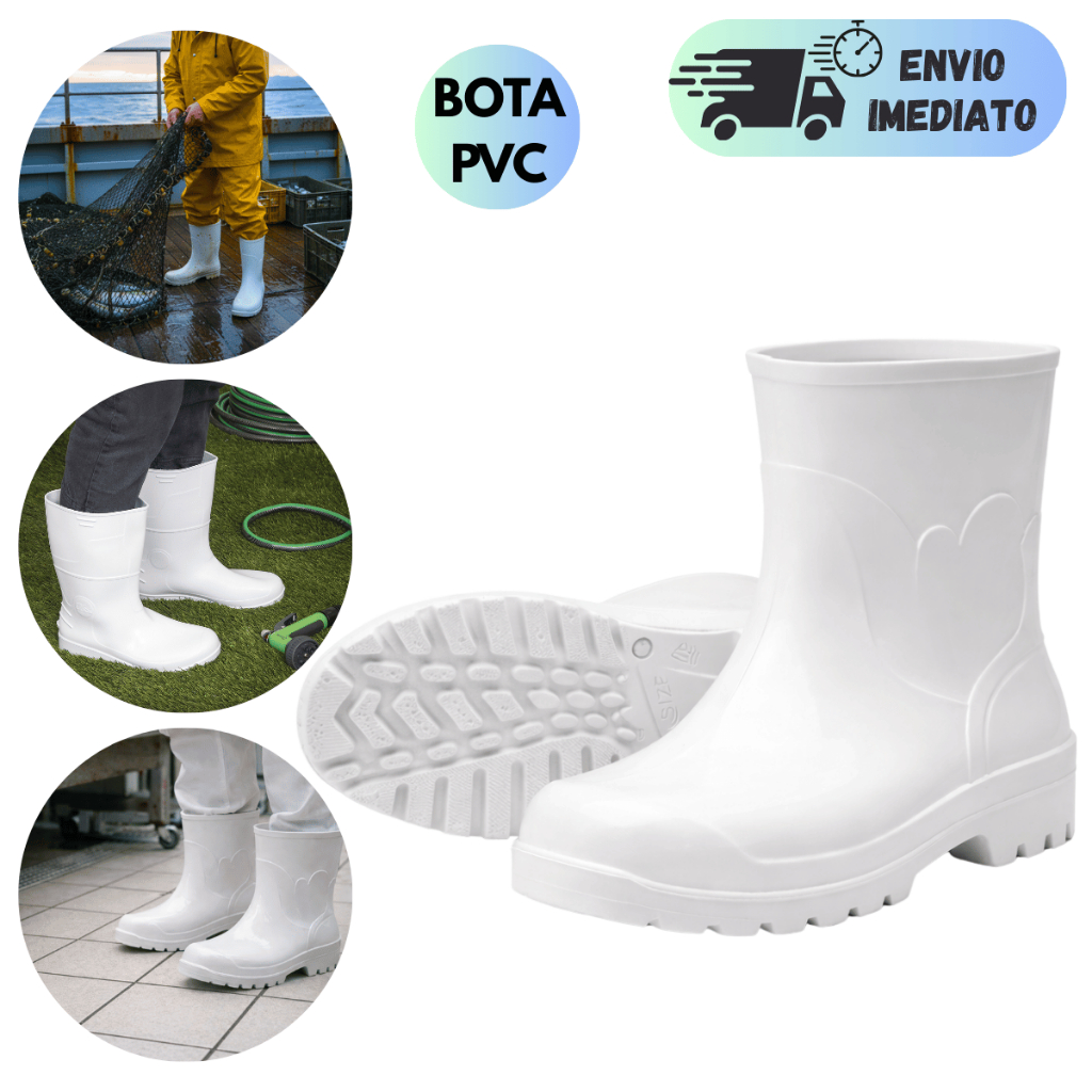 BOTA PVC BRACOL GALOCHA BRANCA CANO CURTO IMPERMEAVEL LIMPEZA ANTIDERRAPANTE AÇOUGUE CHUVA FEMININO