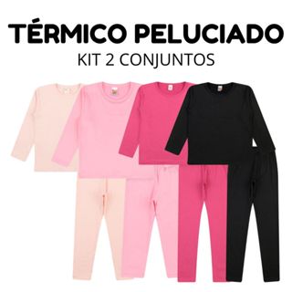 Kit 2 Conjuntos Térmico Peluciado Flanelado Feminino/Menina Infantil e Juvenil Inverno Segunda Pele em Oferta na Shopee