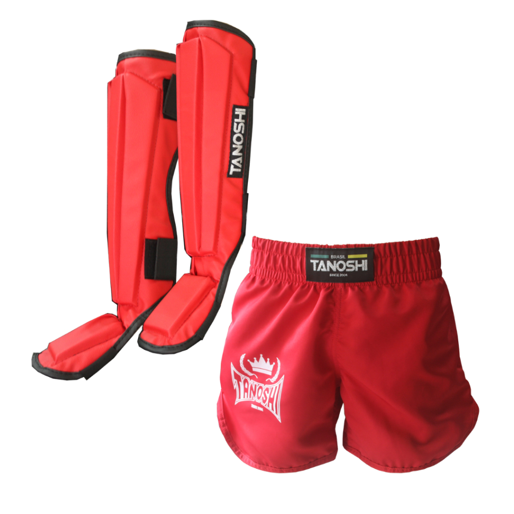 Kit Caneleira Vermelha e shorts KNG Vermelho MuayThai, Sanda, Kickboxing