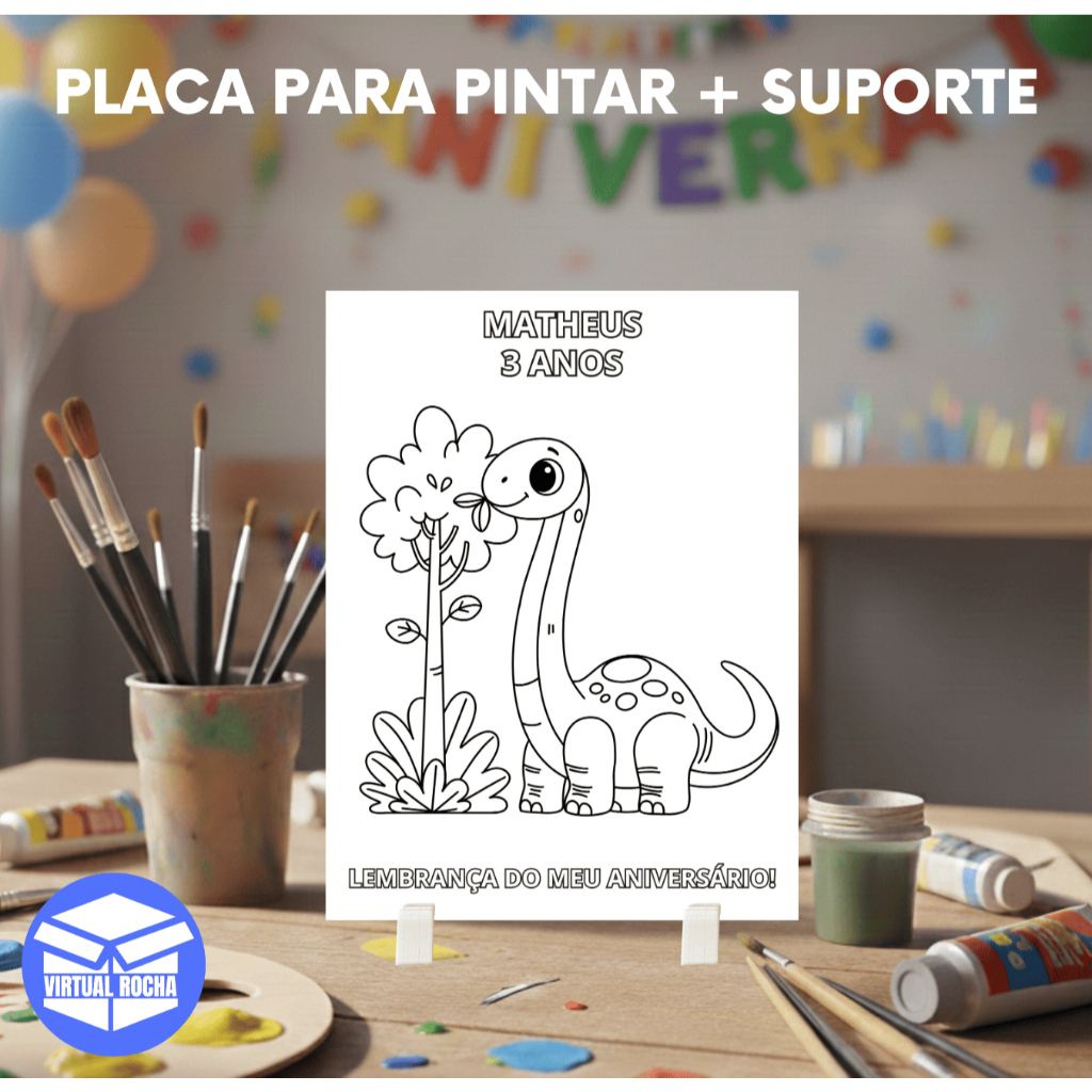 Lembrancinha para Pintar com Suporte Aniversário e Chá Estação de Pintura Personalizada Dinossauro