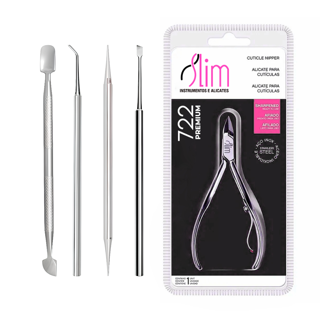 Kit Manicure 5 Peças (Alicate + Palito 2x1 + Desencravador + Espátula + Raspador) em Oferta na Shopee