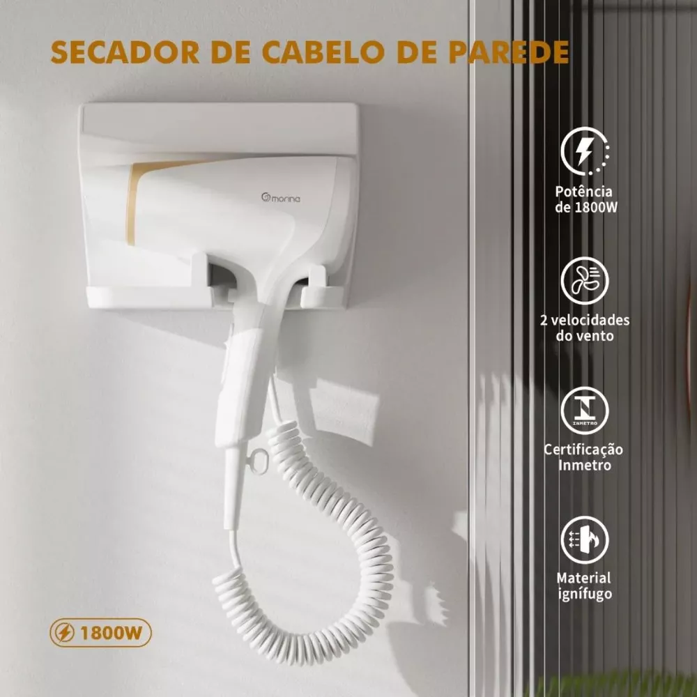 Secador Para Banheiro Morina Quente &frio Fixo Parede 1800w Cor Branco
