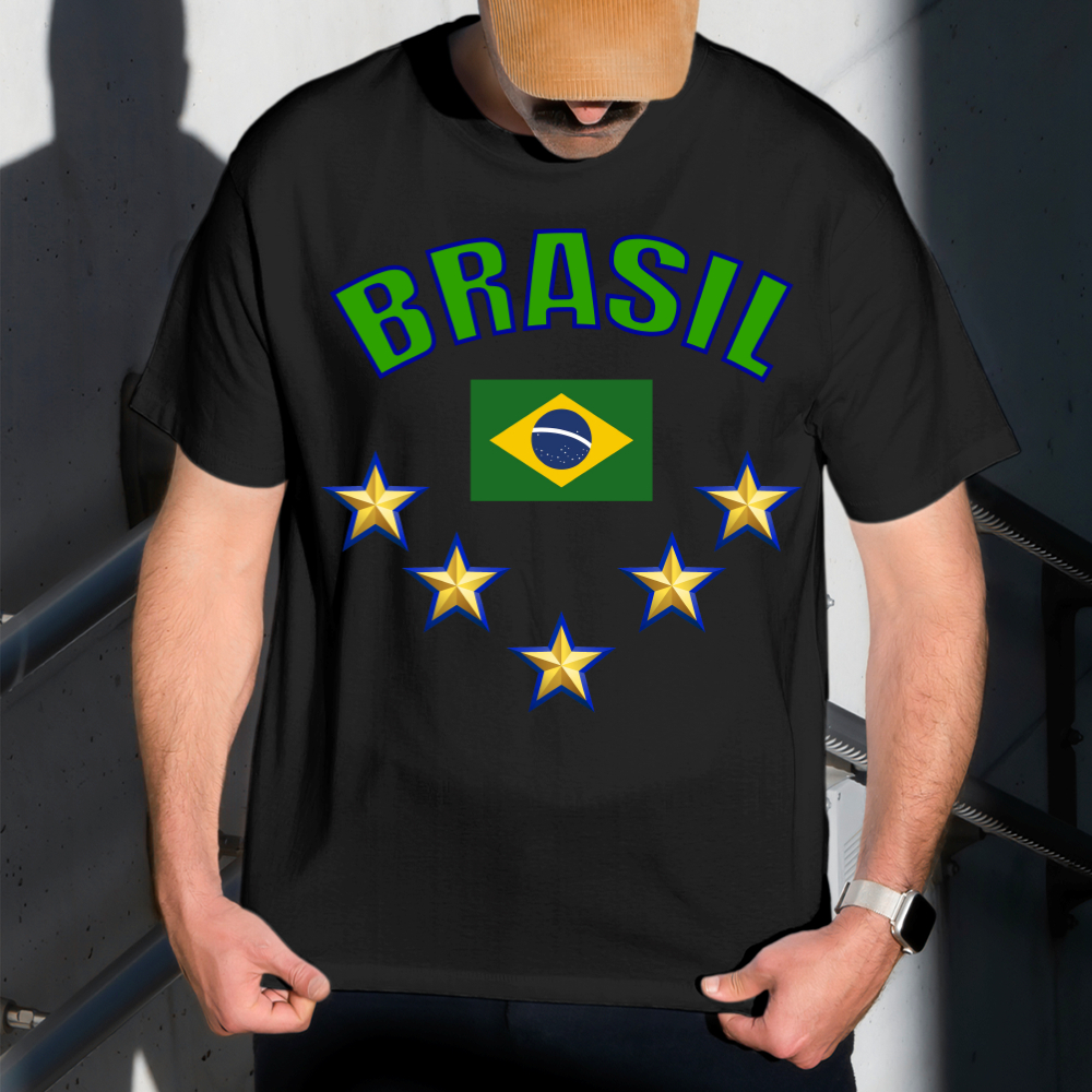Camiseta Masculina Estampa Brasil Time 100% Algodão Estilo Conforto Diário Do Tamanho P ao GG