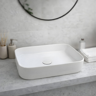 Cuba De Cerâmica Banheiro Sobrepor 50x39 Retangular Branca Com Válvula Click em Oferta na Shopee