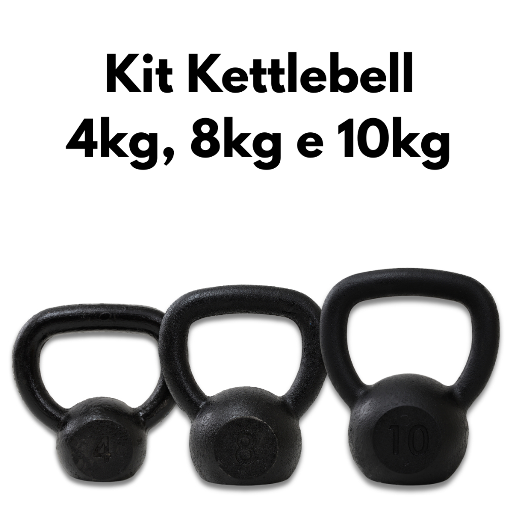 Kit Kettlebells Pintados 4kg, 8kg e 10kg Musculação Treinamento