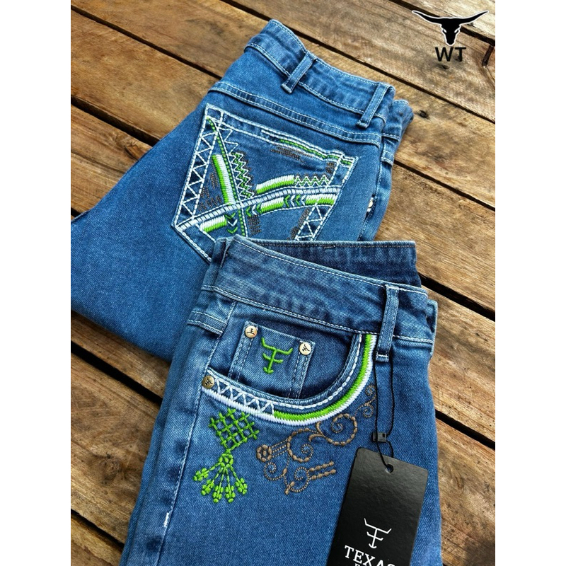 Calça Jeans Feminina Country Bordada Boiadeira Com Elastano Lycra ALTO PADRÃO