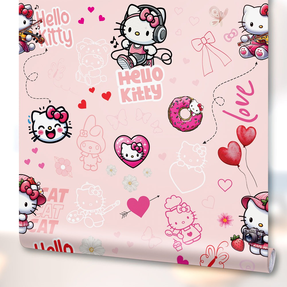 Papel de Parede Hello Kitty Gatinha Adesivo decoração Infantil Quarto Menina 300x58