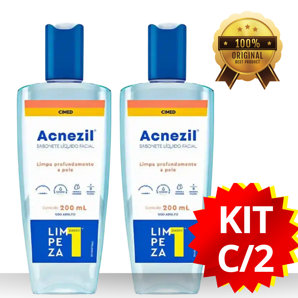ACNEZIL SABONETE FACIAL 200ML – KIT COM 2 | NIACINAMIDA + ÁCIDO SALICÍLICO (400ML) em Oferta na Shopee