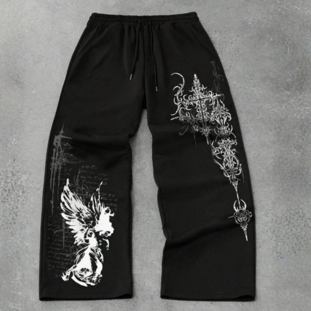 Calça Aesthetic Y2K Streetwear Moda Gotica Cruzes Casual Unissex Moda Urbana em Oferta na Shopee