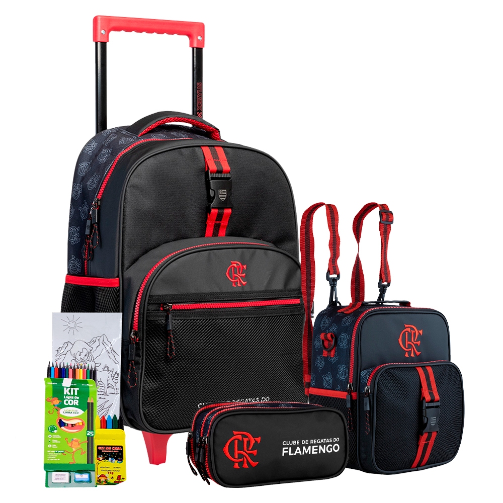 Kit Mochila Flamengo Rodinhas Oficial Estojo Meninos Time Rubro Negro Escolar 2026 em Oferta na Shopee