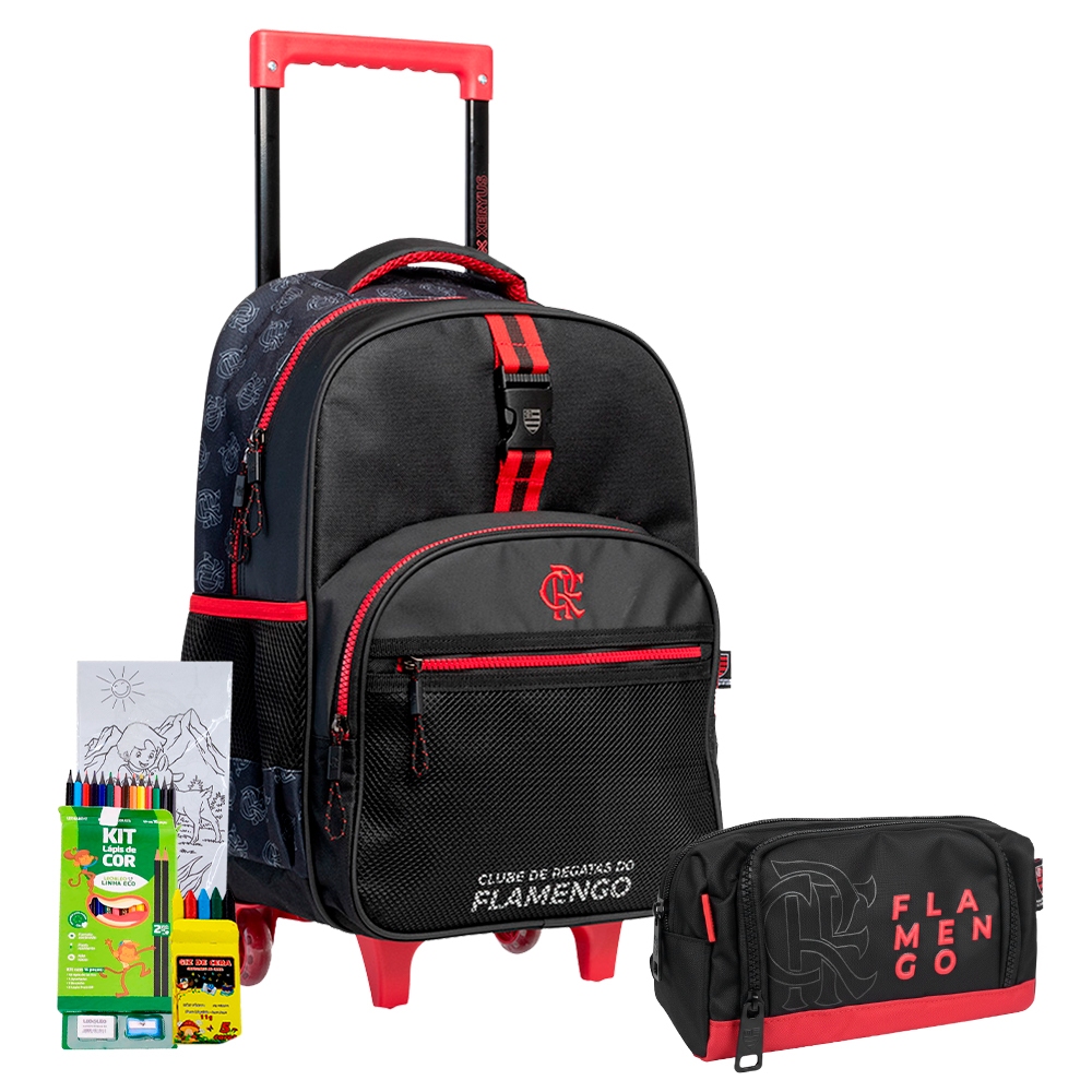 Kit Mochila Rodinha Estojo Flamengo Infantil Escolar Time Rubro Negro Meninos Oficial em Oferta na Shopee