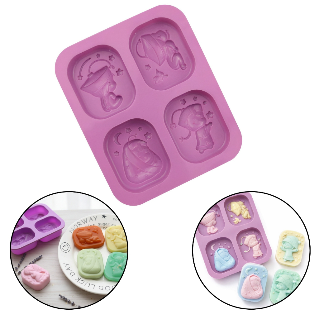Forma de Silicone Sabonete 4 Cav Mini Menino Camponês Saboaria Sabão