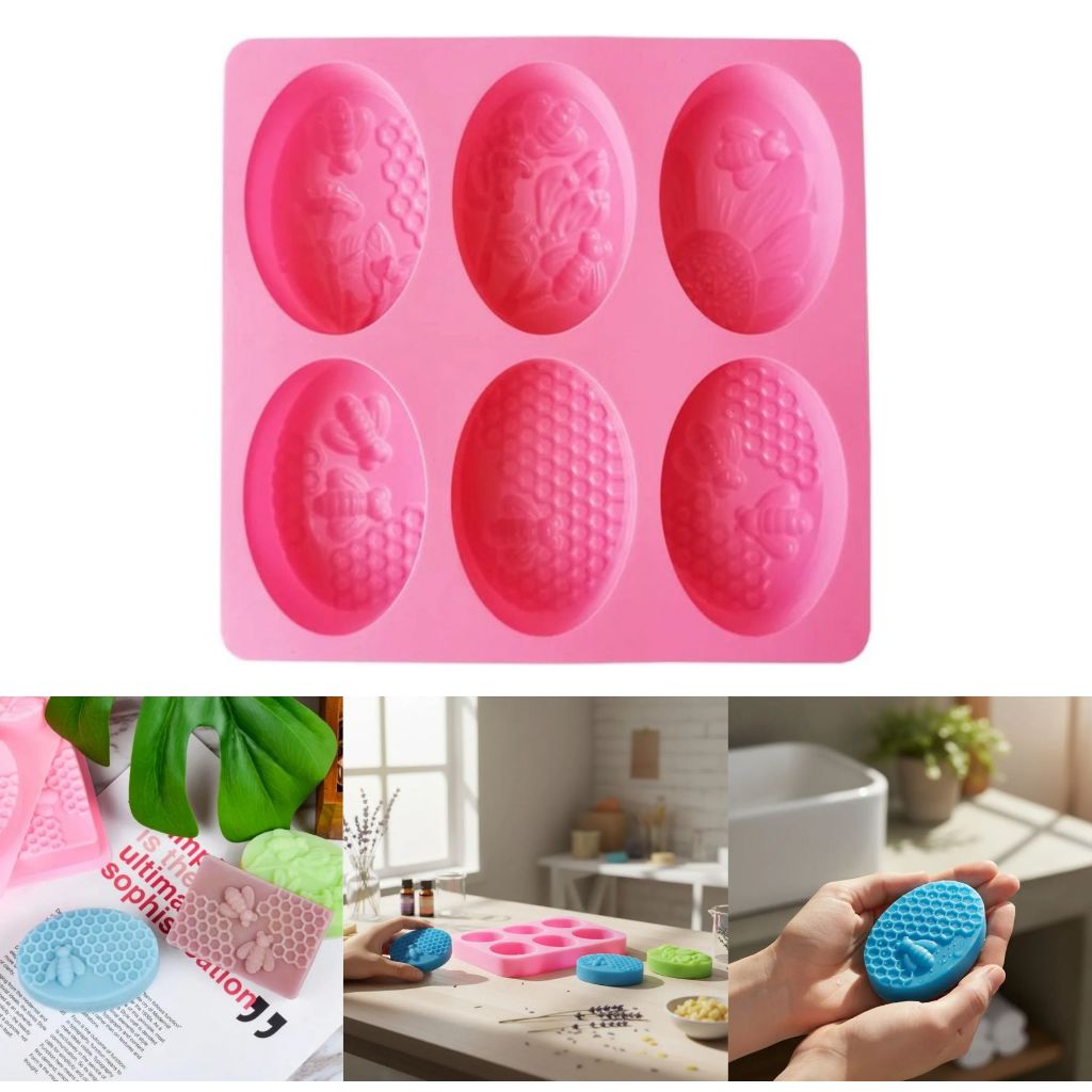 Molde de Silicone 6 Cavidades Abelha Oval para Sabonete e Artesanato Resina Profissional