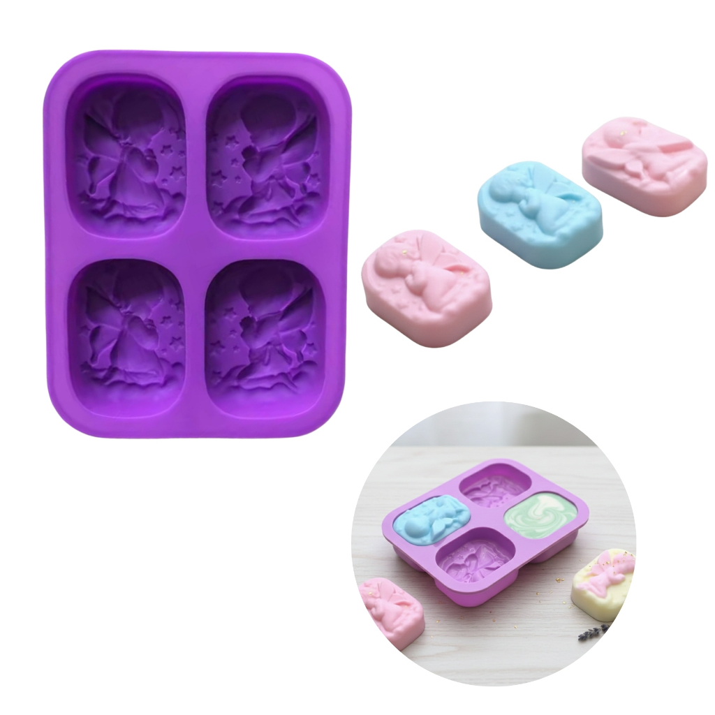 Molde Silicone Sabonete Forma Anjinhos 4 Cavidades Biscuit Sabão Saboaria Gesso em Oferta na Shopee