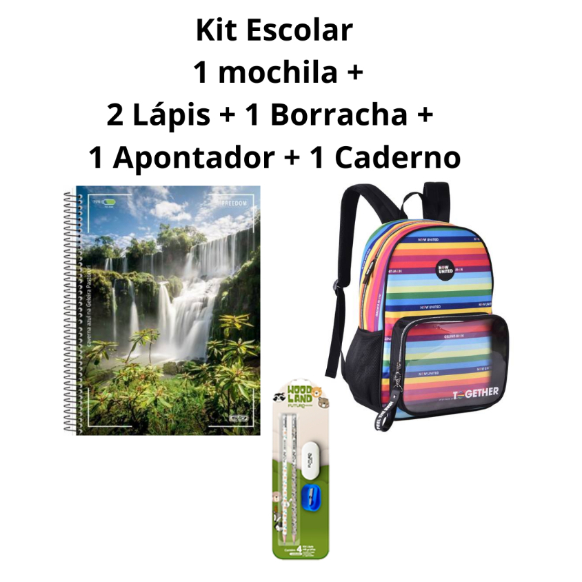 Mochila Now United + 1 Caderno + 2 Lapis + 1 Borracha + 1 Apontador