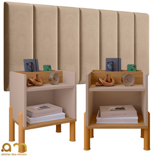 Conjunto 2 Mesa de Cabeceira BELLA E Módulos adesivo Cabeceira Quarto Modulada Estofada Julia 0,90 / 1.40 / 1,60 / 1,95