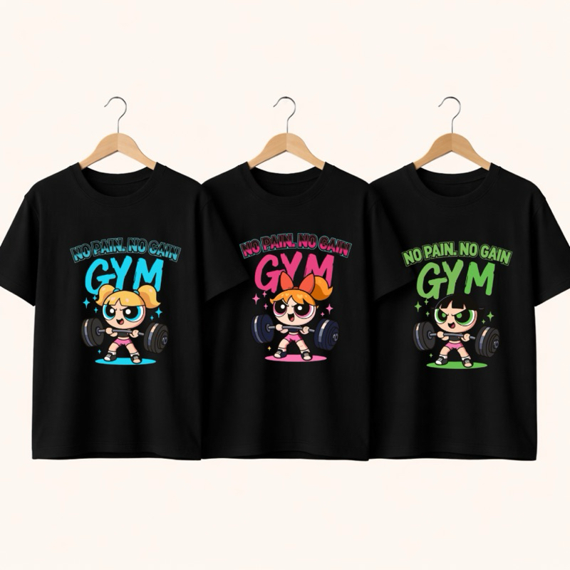 Kit 3 camiseta feminina academia super poderosas blusa treino fitness em algodão