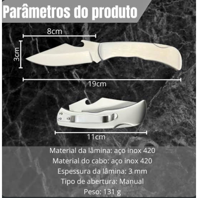 Canivete Estiloso Prata de bolso Não Enferruja Inox C/ Trava De Segurança e Clip / Moderno e cabe no bolso (pendurar) — imagem 2 de 2
