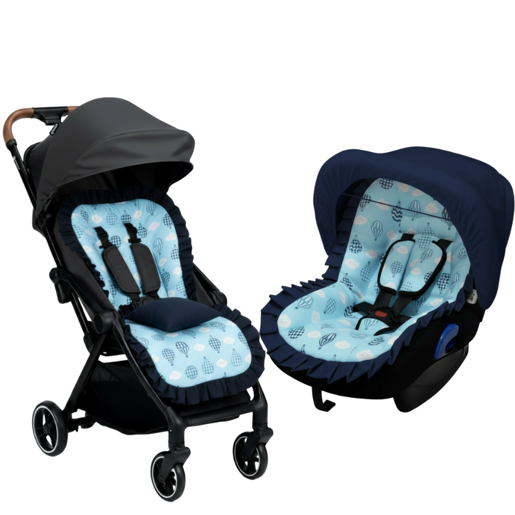Kit Capa de Bebe Conforto + Capa de Carrinho + Protetor de Cinto + Capotar Solar com Manta