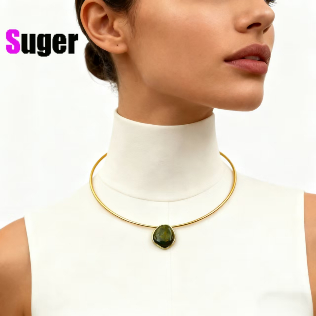Gargantilha vintage com pingente de pedra preciosa, colar versátil, acessório para ocasiões formais