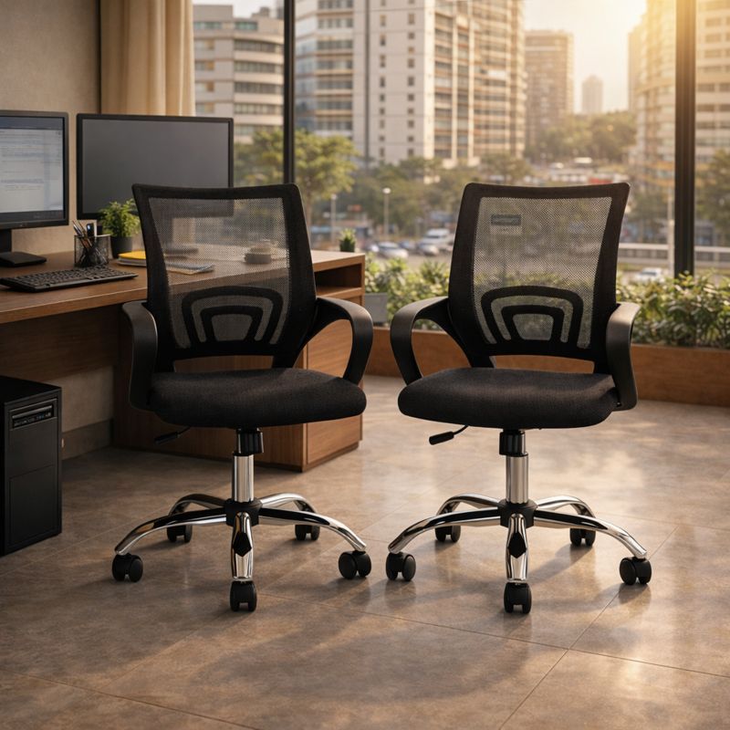 Kit 2 Cadeiras de Escritório Ergonômicas Giratórias com Encosto Mesh e Base Cromada Altura Ajustável