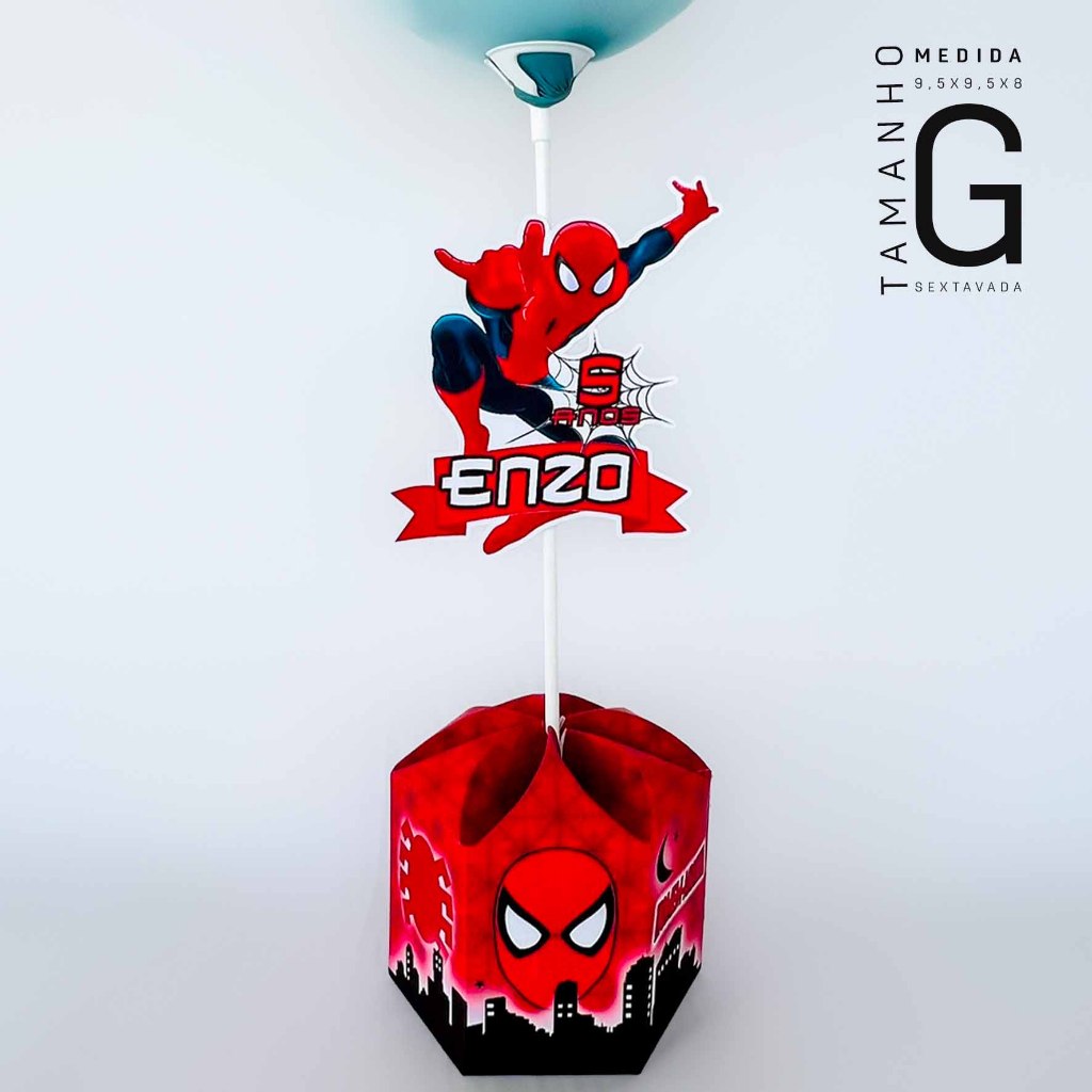 Decoração de Mesa HOMEM ARANHA SPIDER MAN - Caixa Sextavada - Tamanho G - Personalizado (PEGUE E MONTE)