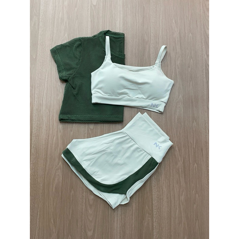 Trio Conjunto Fitness Short Duplo Cropped de Telinha Top academia Zero Transparência Healt...