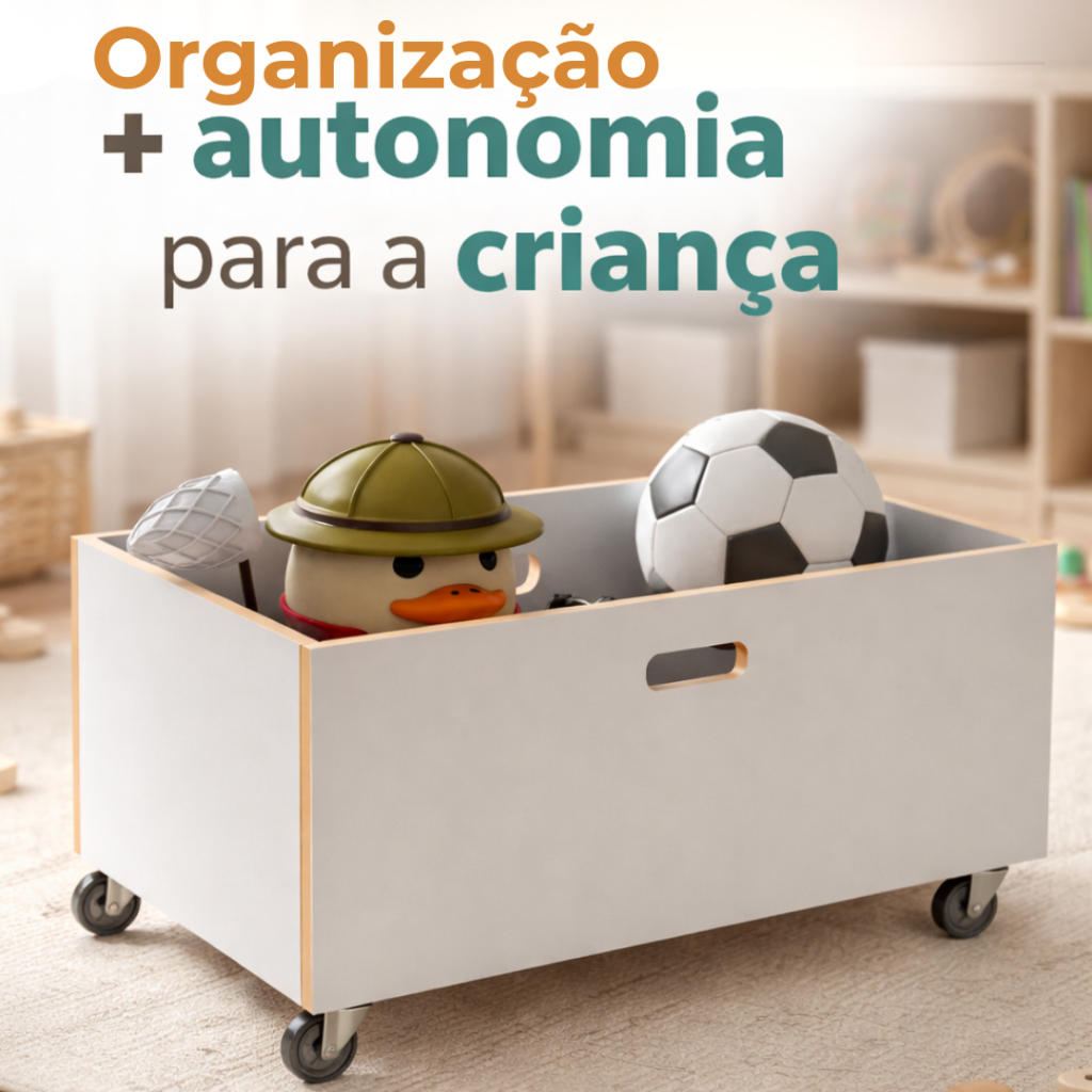 Baú Branco Organizador de Brinquedos 100% MDF com Rodinhas 360º - Brincar