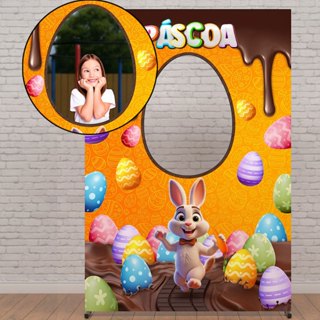 Painel Retangular Interativo Páscoa Vazado para Foto Decorativo Em Tecido Sublimado 1,50x2,20m em Oferta na Shopee