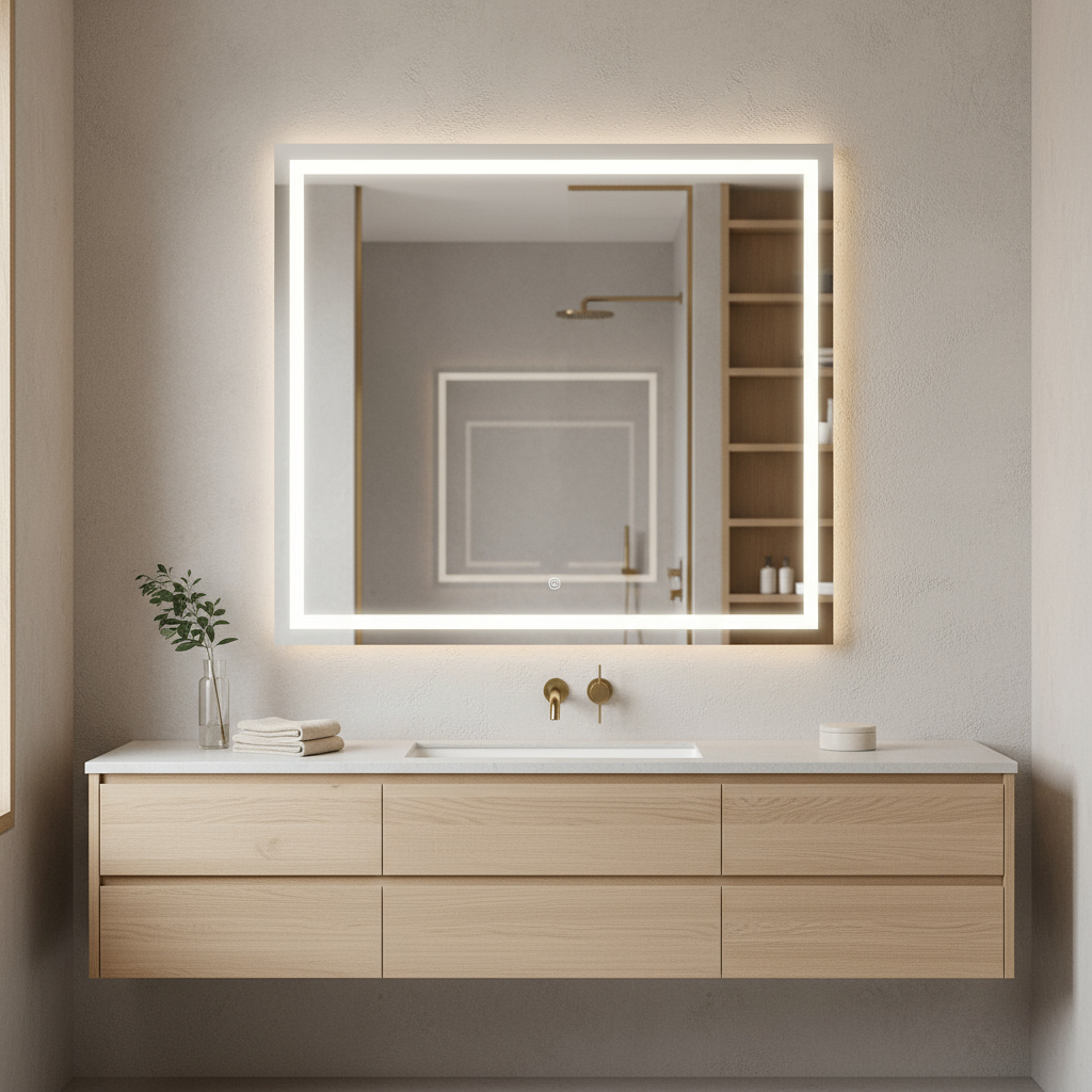 Espelho Quadrado com LED Touch 3 Cores Lapidado Jateado para Banheiro — foto 4