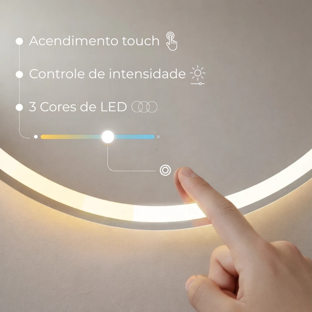 Espelho Quadrado com LED Touch 3 Cores Lapidado Jateado para Banheiro — foto 2