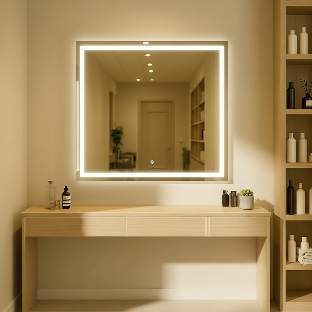 Espelho Quadrado com LED Touch 3 Cores Lapidado Jateado para Banheiro — foto 8