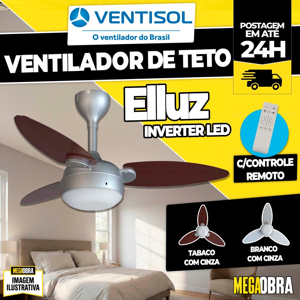 Ventilador de Teto Ellus Inverter Branco C/Controle Bivolt Ventisol Escolha a Cor