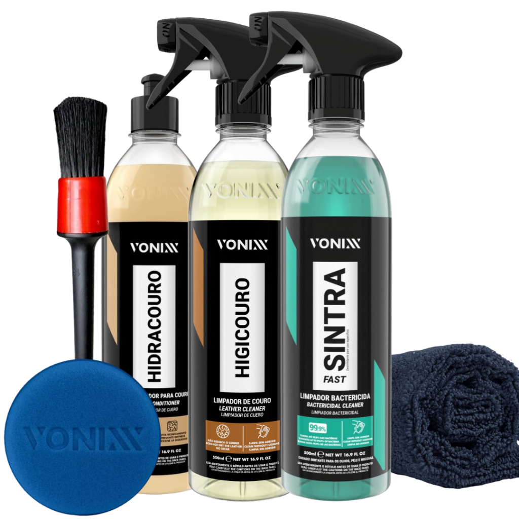 Kit Vonixx Sintra Fast Hidracouro Higicouro Hidratante Higieniza e Revitaliza Bancos de Couro Líder