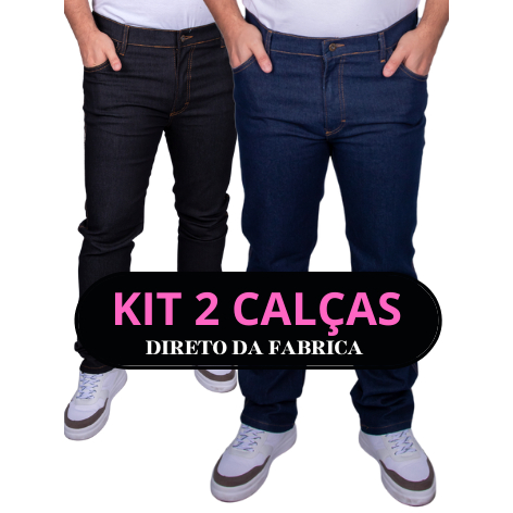 Calças Masculina Jeans Kit 2 com Elastano Azul Escuro Preto Plus Size