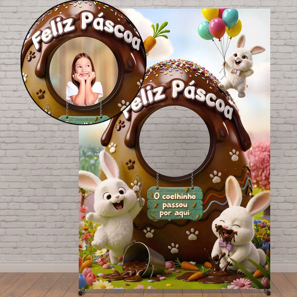 Painel de Festa Decorativo Páscoa Retangular Interativo Vazado para Foto Sublimado Em Tecido Veste Fácil